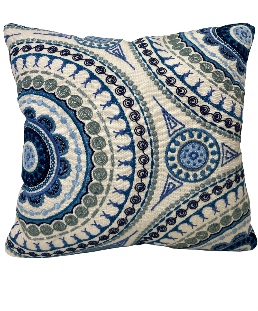 Circles Embroidery Accent Pillow - Blue