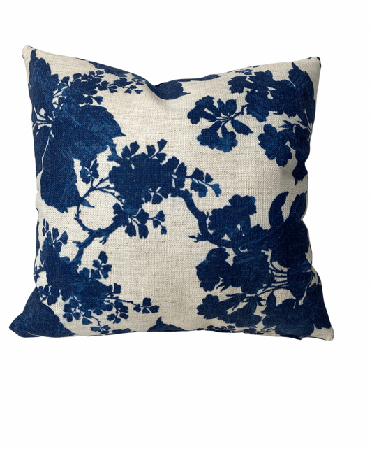 Indigo Flowers Accent Pillow